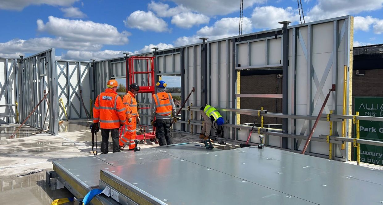 Team on a steel framing project