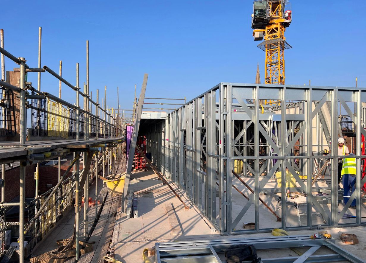 Steel framing on a UK construction site